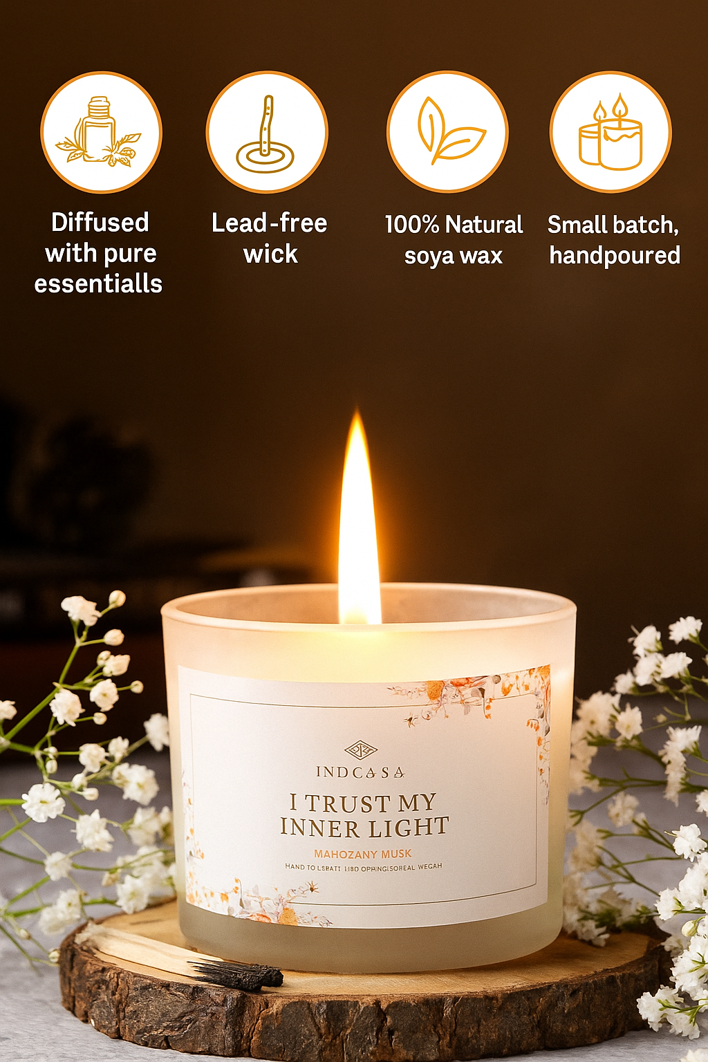 Natural Soy wax Candle, Mahogany Musk